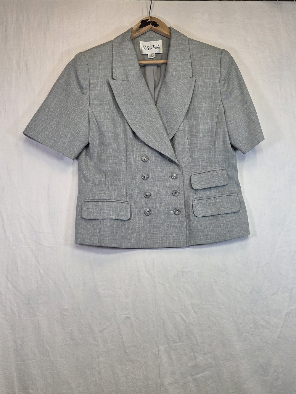 Executive Collection Gray Double Breasted Short Sleeve Blazer Size 12 #0372